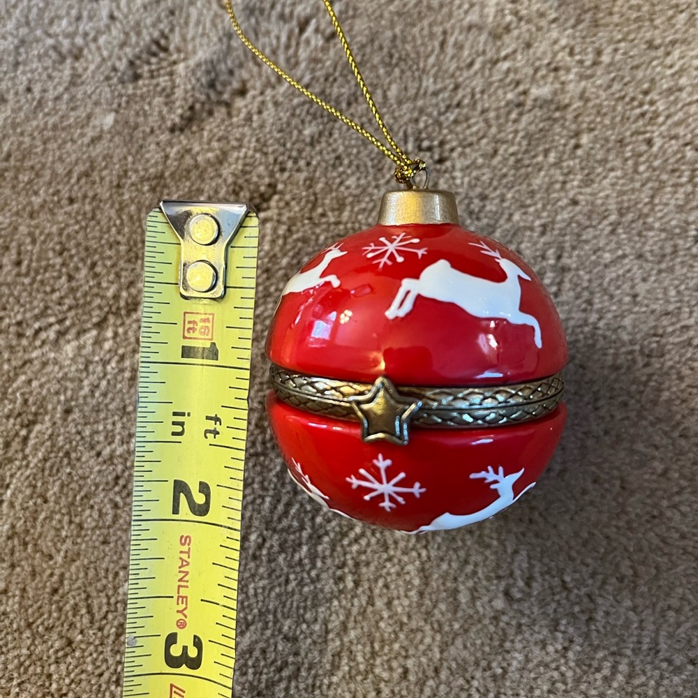 Red Holiday Ornament with Reindeer Design, Opens at Clasp - Picture 4 of 4